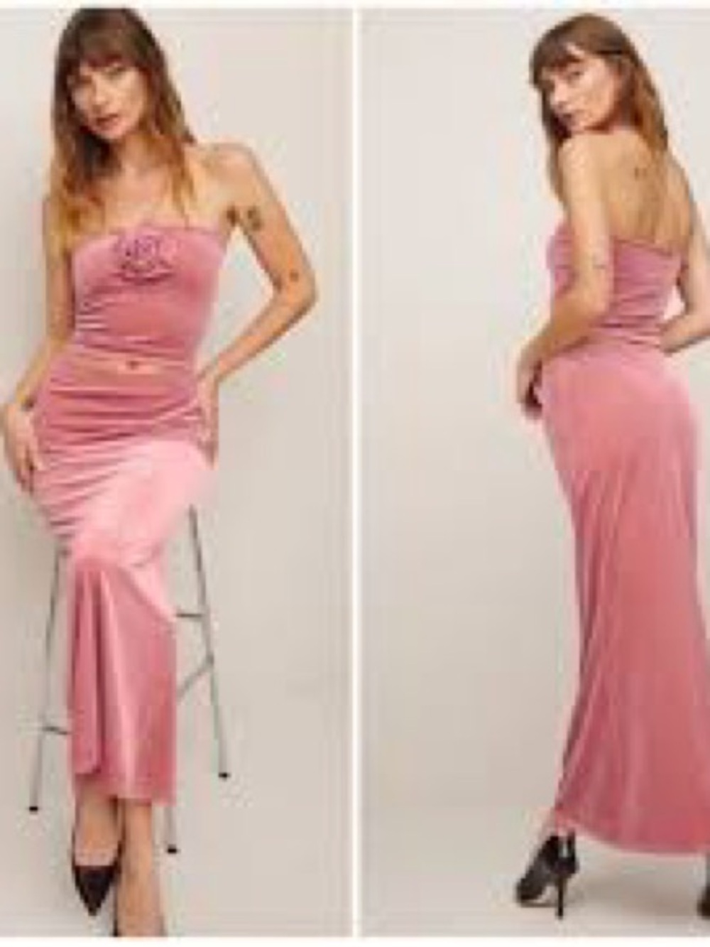 Reformation Adalynn Two Piece In Light Pink Velvet Sz M
